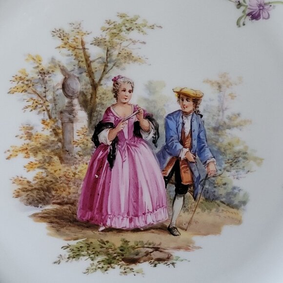 Antique Meissen Plate Courting Couple Romantic Scene Floral Design 8.75" - Picture 4 of 10